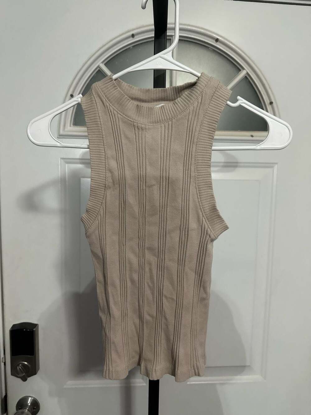 Zara Ribbed High Neck Sleeveless Top Beige Size S #385
